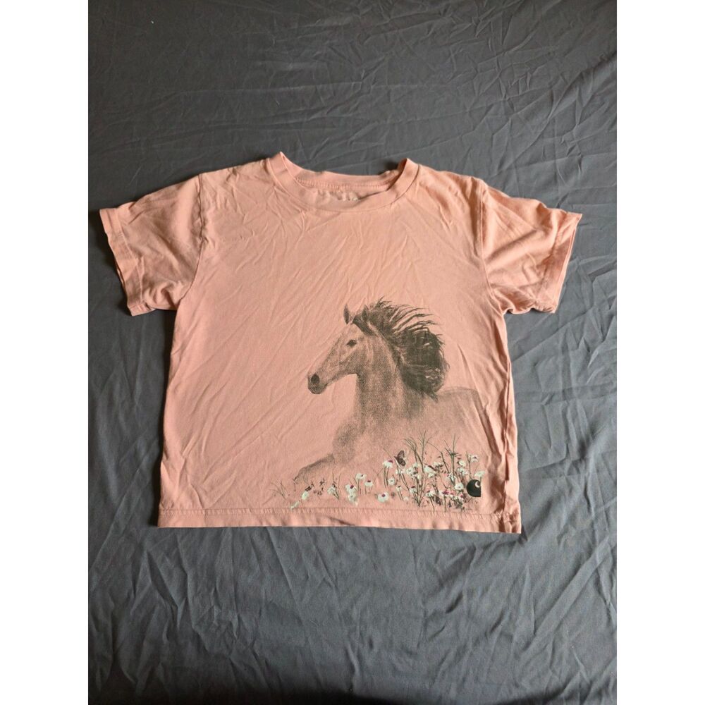 Carhartt Girls Pink Horse Graphic Short Sleeve T-Shirt Size Medium 10